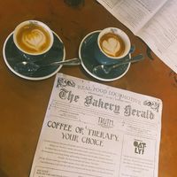 Oat cortado and almond cortado. Black honey coffee beans are amazing!  at Truth Coffee Roasting in Cape Town