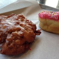 Apple fritter and raspberry sprinkle at Revolution Doughnuts in Decatur