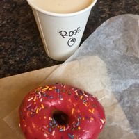 Raspberry sprinkle and Rose Chai Latte  at Revolution Doughnuts in Decatur