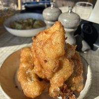 Cider battered oyster mushrooms in a garlic aoli  at The Landing in Chathill
