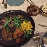 From the 2016 menu - a main dish including teff injera and daal makhani (vegan)  at Nectar in Hong Kong Island