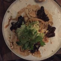 From 2017 summer menu:
KELP & MUNG BEAN NOODLE SALAD
Pickled Cloud Ear. Blanched Hedgehog Mushroom. Chinkiang Vinaigrette. Fresh Cilantro. Sprouted Almonds (R.V.GF.BF) at Nectar in Hong Kong Island