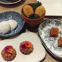 Desserts! There's mochi, madeleine, jam/jelly cube and chocolate tart. Looks pretty, but fell a bit short on taste. at Nectar in Hong Kong Island