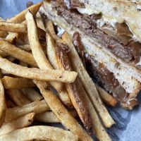 Patty melt with fries   at Pig Minds Brewing in Machesney Park