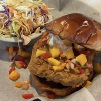 Mango Habanero Chik’n Sandwich w/ pineapple slaw  at Pig Minds Brewing in Machesney Park