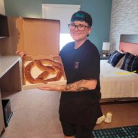 For reference this is the pretzel 🤣 was worth buying to try since bites were 86’d, but way too massive 😆  at Pig Minds Brewing in Machesney Park