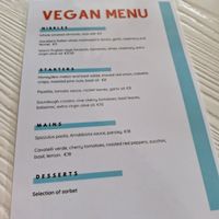 Current vegan menu June 2025, not on website at Sienna's in Dublin