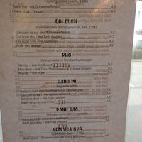 Menu at Tre Viet in Vienna