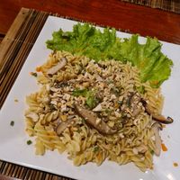 Pasta with mushrooms at SpringRiver Resort & Restaurant in Ban Tiou Village