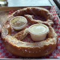 Pretzel Loco with house-made queso and beer mustard at The Grey Eagle Taqueria in Hot Springs