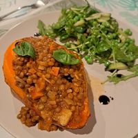 Gepofte zoete aardappel met linzen at Bij Fleur in Torrox Costa