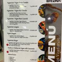 Menu and prices  at La Tamalera Vegetariana in Medellin