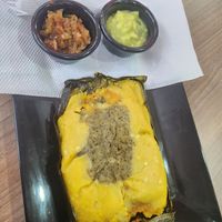 tamal paisa at La Tamalera Vegetariana in Medellin