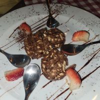 The chocolate sausage dessert was a really unexpected surprise! at Mamma Rosa in Isla Mujeres