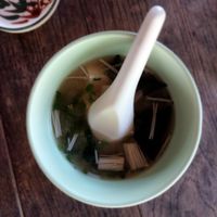 Miso soup (included in the vegan sushi set) at Chef's Kazoku in Pai