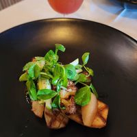 King oyster mushroom, cauliflower, green apple at Miss Amelie in Wodonga