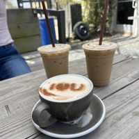 Hot chai latte, iced Hawaiian pistachio lattes.    at The Doshi House Cafe in Houston