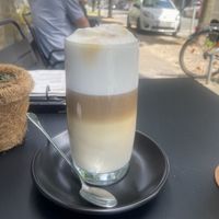 latte macchiato with soy  at VRÜH - All Day Breakfast in Dortmund