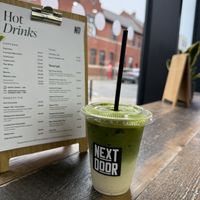 Iced oat matcha latte   at Next Door @ The Dock in Hull