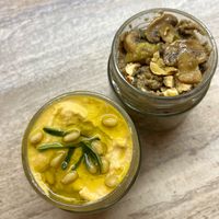 Just opened olive hummus and mushroom pate with hazelnut at Gayamboulé in Yerevan