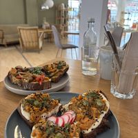 Vegan cashew cheese and carrot ‘salmon’ plus hummus with roasted veg    at Gecco Café & Concept Store in Buehl