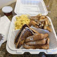 Pick 3 vegan breakfast- French toast with maple syrup, scrambled eggs, and hashbrowns at The Supreme Dessert Shop in Willingboro