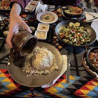 Vegan Moussaka, Lentil Kofta, Tahini sauce, fresh pita, salad, and rice    at Thebes Bar And Grill in Luxor