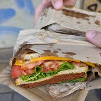 Salami sandwich at Die Vegane Fleischerei in Dresden