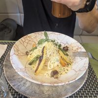 Vegetarian carbonara at El Jardin Healthy Food And Coffee in Cusco