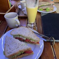 Falafel sandwich and fruit shake  at Vida Bakery Cafe in Pakxe