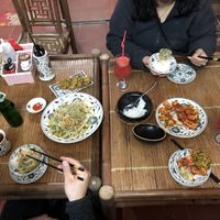 Tofu in tomato sauce and fried noodles  at Tam Coc Ngo Dong Homestay and Vegan Restaurant in Ninh Binh