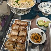 Spring rolls and pho at Tam Coc Ngo Dong Homestay and Vegan Restaurant in Ninh Binh