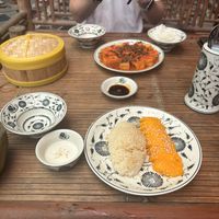 Mango sticky rice and tomato tofu  at Tam Coc Ngo Dong Homestay and Vegan Restaurant in Ninh Binh