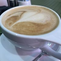Big and beautiful oat latte   at Cherries and Tea Cafe in Letchworth