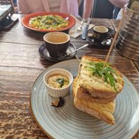 Club sandwich and dish of the day (risotto) at Humus in Bolzano
