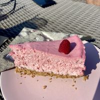 Raw raspberry cheesecake   at The Break Cafe in Thisted