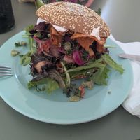 jackfruit burger with portobello at The Break Cafe in Thisted
