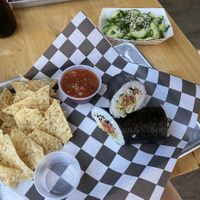 Hippy burrito with no jalapeño and the peanut sauce with a side of the cucumber salad  at Wasabi Juan's - The Battery in Birmingham