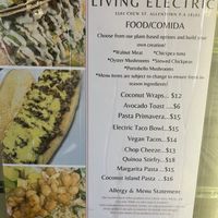 Food menu  at Living Electric LLC in Allentown