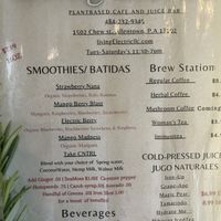 Juice/smoothie menu  at Living Electric LLC in Allentown