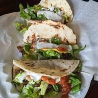 Oyster mushroom tacos with hemp sauce at Living Electric LLC in Allentown