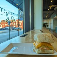 Vegan Breakfast burrito on sourdough at Prince Street Cafe in Columbia
