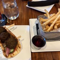 Vegan falafel sandwich and fries (prepared in a separate animal product-free fryer!)  at Rail Stop in Brighton