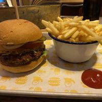 Impossible burger and fries ($28, plus extra $2 for vegan cheese)  at The World Bar and Resturant in Queenstown