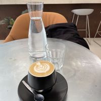 Cappuccino with oat milk and latte art  at Dune in Rotterdam