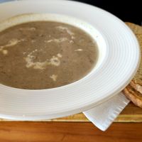 Mushroom soup. Great starter! Comes with toasted bread aside at Mobys in Plettenberg Bay