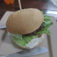 Vegan burger at Kaun Im Yok Vegan Restaurant - H&H in Vang Vieng