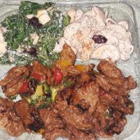Orange Riblets, Green Goddess salad, and Macaroni  Salad at The Green House in Baltimore