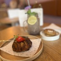 Single serving bundt cake (€6), lavender lemonade (€4,50) and...  at Woof & Me in Amsterdam