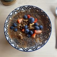 cinnamon and maple syrup porridge made with coconut milk  at C O M B in Edinburgh